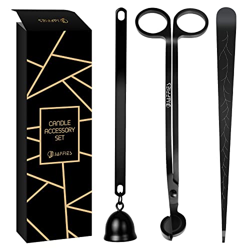 Jaffies Candle Wick Trimmer, 3 In 1 Candle Accessory Set Used As Candle Care Kit Includes Candle Trimmer, Candle Snuffer & Wick Dipper For Smoke-Free Flame To Gift A Candle Lover (Black) #TOP6