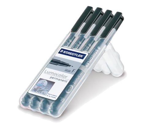 STAEDTLER permanenter Universalstift Lumocolor, wisch- und wasserfest, sekundenschnell trocken, nachfüllbar, Linienbreite 0,6 mm (Schwarz, 10x 4er)