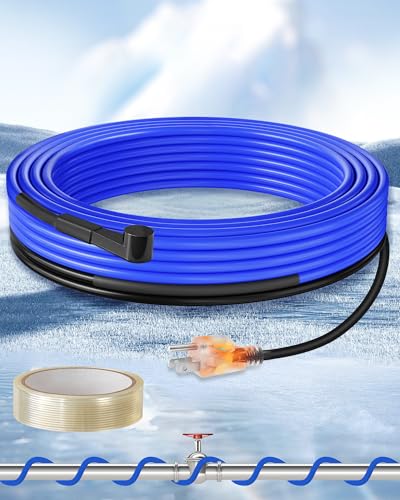 WILAWELS 18Ft Water Pipe Heating Cable, 5W Constant Power Self-Regulating Heating Cable, 5W/FT, IPX7 Waterproof, Auto-On/Off, for Metal and Plastic Water Pipes, Freeze Protection, 120V U18HC06