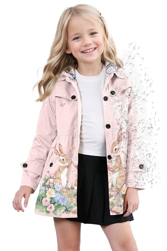 Image of SANGTREE Girl's Waterproof Trench Coat Hooded Lightweight Windbreaker Rain Jackets