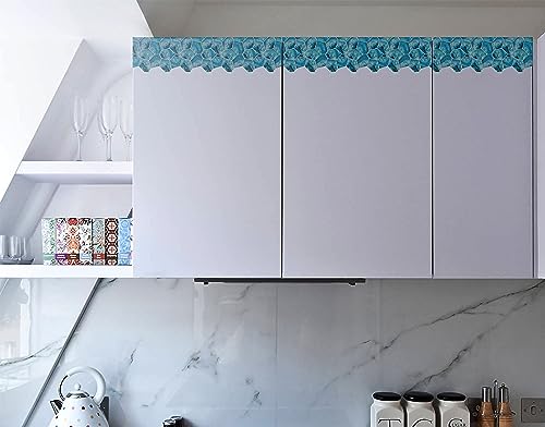 Image of WallDesign Blue Acrylic Shell Tile Sticker - 4 In X 10 Ft Multipurpose Decorative Self-Adhesive Border For Kitchen Backsplash, Furniture, Wall, Cupboard, Staircase, 0.1 Cms