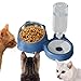 FJMQHU Double Cat Bowls Pet Feeder,with Water Dispenser,Pets Supplies,Pet Food and Water Bowls Set Raised Cat Dish for Bunny Kitten, Blue