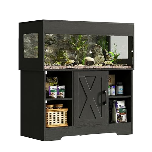 Herture Großes Terrarium mit Unterschrank Terrarienschrank mit Klappdeckel, Schiebetüren, integrierter Steckdose & Stauraum für Reptilien