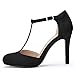 Allegra K Women's Rounded Toe Stiletto Heel T-Strap Dress Pumps (Size US 9) Black