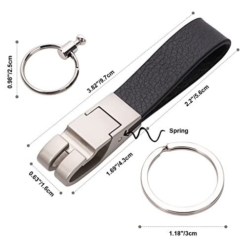 Jumperlay Leather Car Keychain With 2 Detachable Alloy Keyrings For Any Car Key Fob Or Home Key, Release Quick Spring Snap (Bright Chrome) #TOP6