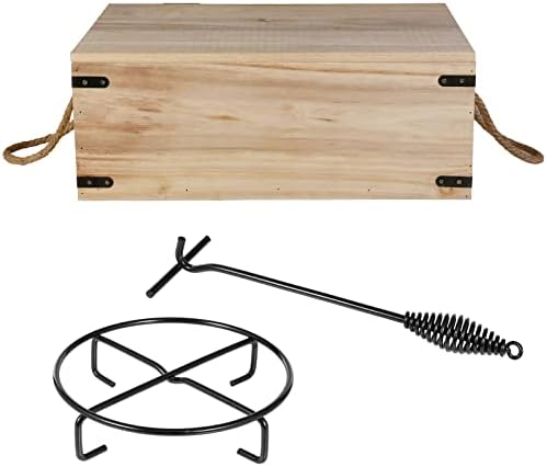 7 x Dutch Oven in Wooden Box, Dutch Oven Set, Including Cast Iron Fire Pot, lid lifter, Saucer, Grill Plate, Frying Pan and Saucepan for garden camping BBQ