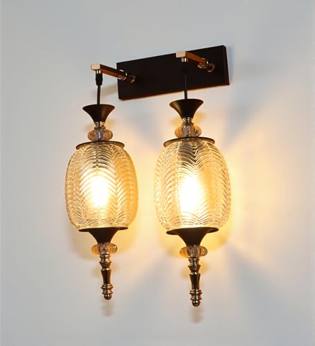 Image of ELAINTE Premium Wall Light | | Elegant Glass Wall Lamp for Living Room & Hallway | 3 Years Warranty | Free Bulb (Lux-Double)