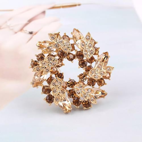 Image of Rhinestone Flower Brooch for Women Crystal Wreath Brooch Pin Stylish Big Flower Brooch Rhinestone Crystal Bauhinia Flower Wreath Brooch Elegant Clothing Hat Bag Accessories Christmas Wedding Bridal Birthday Jewelry