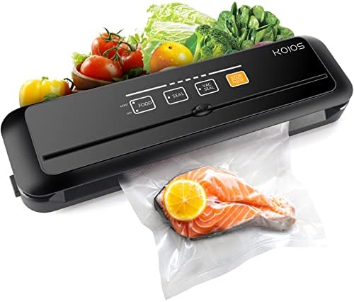 KOIOS Vacuum Sealer Machine, 86Kpa Automatic Vacuum Air food sealer/Built-in Cutter Starter Kit, Dry & Moist Food Preservation Modes, Pulse Function, LED Indicator Lights, Black