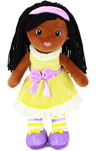 Soft Black Girl Rag Doll - 14" First Baby Doll For Kids - Plush Baby Toy - African American Baby Doll - Black Baby Doll- Baby Girl Doll With Removeable Clothing