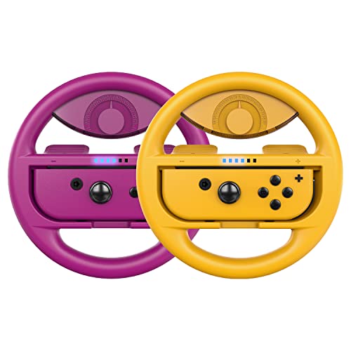COODIO Volant Switch, Volant de Course Joy-Con Manette, Steering Wheel Pour Mario Kart 8 Deluxe / Nintendo Switch & Modèle OLED, Violet Néon / Orange Néon (Pack de 2)