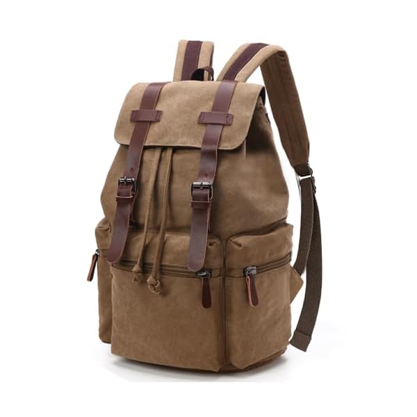 Canvas-Laptop-Backpack-Vintage-Daypack-for-Men-Women-Travel-Rucksack-Knapsack-Work-College-Computer-Bag-Bookbag-Fits-156-Inch-Laptop-Brown VAZUOOL Canvas Laptop Backpack, Vintage Daypack for Men Women, Travel Rucksack Knapsack Work College Computer Bag Bookbag Fits 15.6 Inch Laptop, Brown