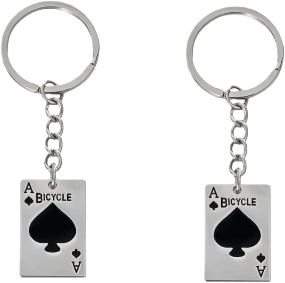2Pcs Of Set Stainless Steel Poker Card Keychain for Women Men,Black Ace of Spades Playing Card Charm Key Chain Accessories Gifts For Car Key Ring,Backpacks,Hand Bag