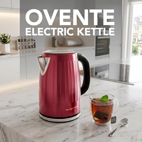 OVENTE Electric Kettle, 1.7L Stainless Steel Fast Boiling Water Heater with 1750W Power, BPA Free & Cordless Body, Auto Shut-Off, Boil-Dry Protection, Indicator Light & Removable Filter, Maroon KS711M by OVENTE - Used condition - Image 7