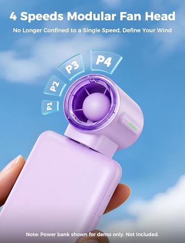 Image of Aecooly Powerful USB C Phone Fan with Flexible Rod, 17000 RPM High Speed, Compatible with iPhone, iPad, Tablet, 4 Speed Mini Portable Phone Fan Attachment for Summer, Travel, Gifts for Women-Purple