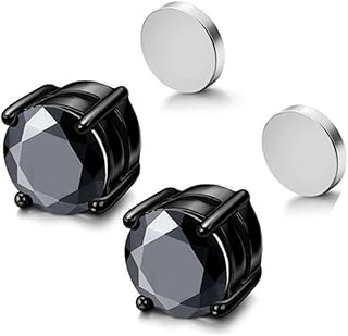 Amo'thea - Pendientes falsos sin perforación, unisex, con imán de circonita, personalidad de moda, aretes de imán de circonita cuadrada (color: 1 par negro), Circón