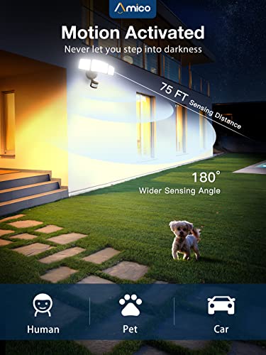 Amico 3 Head Led Security Lights With Motion Sensor, Adjustable Motion Detected Flood Light 40W 4000Lm, 5000K, Ip65 Waterproof, Outdoor Motion Sensor Light For Garage, Yard, Entryways(Brown) #TOP2