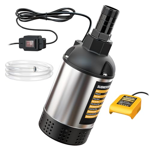 Ecarke Cordless Submersible Water Pump Compatible with Dewalt 20V Battery, 1268GPH Brushless High Flow Sump Pump with 6.5ft Hose, Portable Electric Water Pump for Swimming Pool Draining (Tool Only) by Ecarke - Used condition - US$47.99