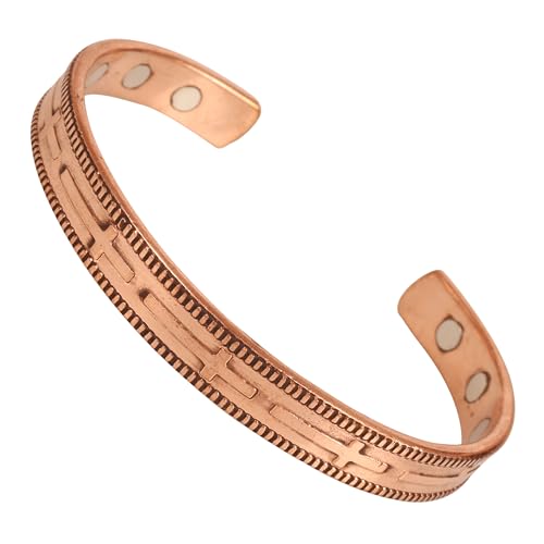 Touchstone fabriqué à la main par des artisans indiens qualifiés. Bracelet magnétique durable en cuivre pur de haute qualité avec croix celtique catholique dans des tons naturels.