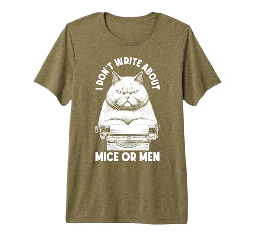 Olive-green writer-themed T-shirt on hanger — its medium sizing suits a giftable presentation