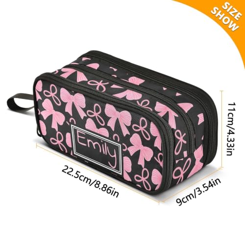 Image of ALAZA Custom Pink Bow Large Pencil Case Personalized Name Pen Pouch