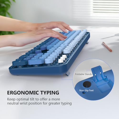 Image of MOFII Wireless Keyboard and Mouse Combo, 2.4 GHz Full-Size Retro Round Keyboard and Mouse, Plug and Play, 8 Multimedia & Shortcut Keys for Mac, Windows, Laptop /Desktop /PC - Blue Gradient