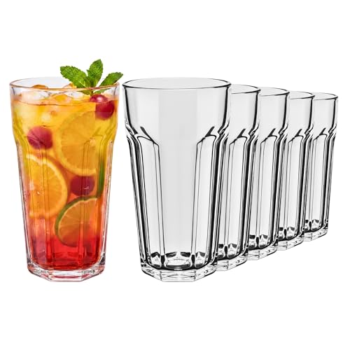 Glasset XXL-Trinkgläser 6er-Set 700ml Amerikanisches Rillendesign Cocktail Highball Gläser Wasser Glässerset XXL Tumblers Retro 100% Recycelbar Spülmaschinenfest Transparent