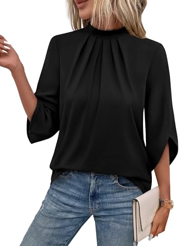 WIHOLL Plus Size Clothes for Women Summer Tops 3/4 Sleeve Dressy Business Casual Outfits Ladies Tops and Blouses Black Capsule Wardrobe 2026 XL
