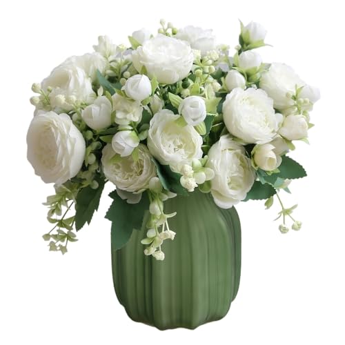 Quanfairy 4 Bunches Peony Artificial Flowers Fake Silk Flowers White Faux Peonies Flower Bouquet For Wedding Table Centerpieces Floral Arrangement Home Garden Graves Decor