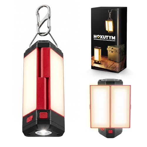 Linterna de Camping Recargable Portátil Hoxutym 1200LM LED Luz de Camping con Diseño COB Plegable 300°, Batería 6000mAh USB-C Luz de Trabajo Magnética con Gancho para Emergencias