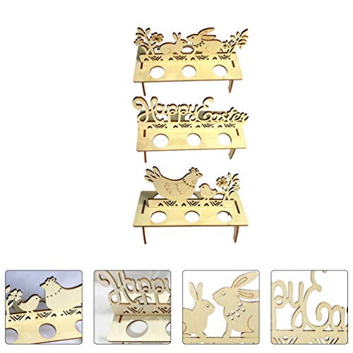 NUOBESTY 3 stks Pasen Ei Houder Houten Pasen Ei Plank Konijn Kip Vorm Pasen Eieren Display Stand Desktop Ornament Pasen… - Image 6