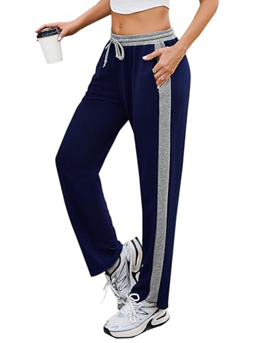 Litherday Pantalon Jogging Femme Cotton Pantalons de Sport Femme Longue Taille Haute Bas de survêtement à Jambe Droite pour Fitness Yoga Casual