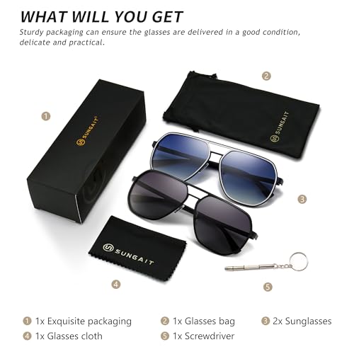 Image of SUNGAIT Polygon Aviator Sunglasses for Men Polarized Trendy Square Sun Glasses Retro Pilot Shades UV Protection