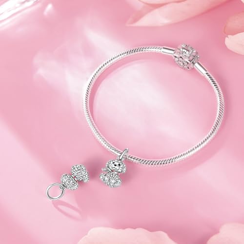 BIZK Hund Charms Anhänger Silber 925 für Armbänder, Kompatibel mit Europäischen Armbändern und Halskette für Frauen