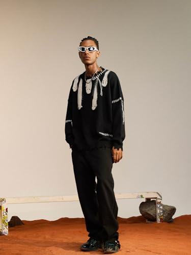 SOPHILECAL Ghost Pattern Sweater Oversized Sweater Long Sleeve Knitted Sweater Unisex Streetwear Pullover4