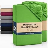 BaSaTex 2er Pack Microfaser Spannbettlaken, Spannbetttuch Doppelpack in vielen Größen und Farben 90x200 bis 100x200 cm Apfel
