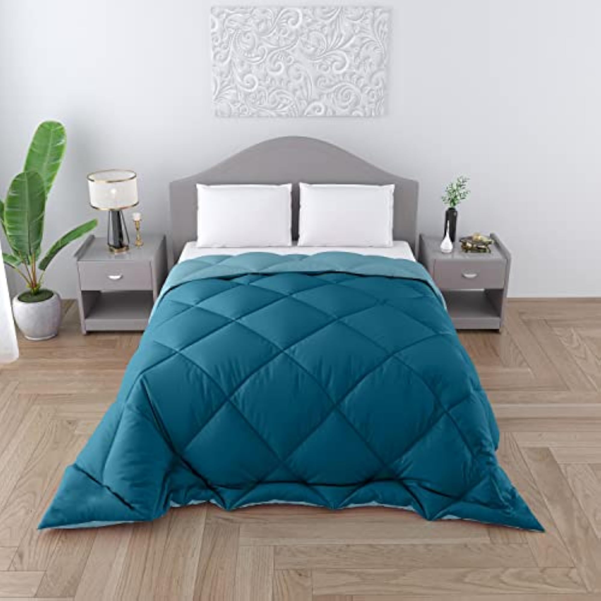 Microfiber 300 GSM Reversible Comforter, Double Bed, Teal