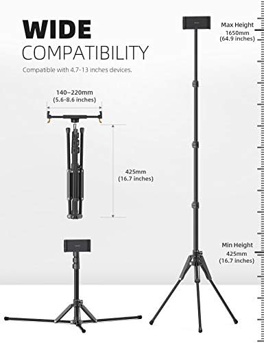 Lamicall iPad Tripod Stand, Tablet Floor Stand 65" iPad Holder Mount with Adjustable Height for Live Stream/Watching, for iPad Pro 12.9/11, Air Mini 6 5 4 3 2, iPhone and 4.7-12.9" Tablet and Phone