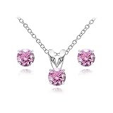 Sterling Silver Solitaire Light Rose Necklace and Stud Earrings Set created with European Crystals