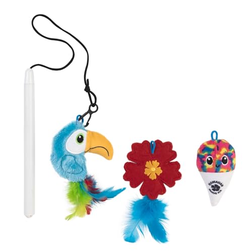 Quirky Kitty Tropical Tabby Retractable Wand Interactive Cat Toys for Indoor - 3 Pack