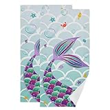 KENADVI Vintage Mermaid Hand Towels for Bathroom,Turquoise Purple Mermaid Tail Towels 16"x28" Ultra