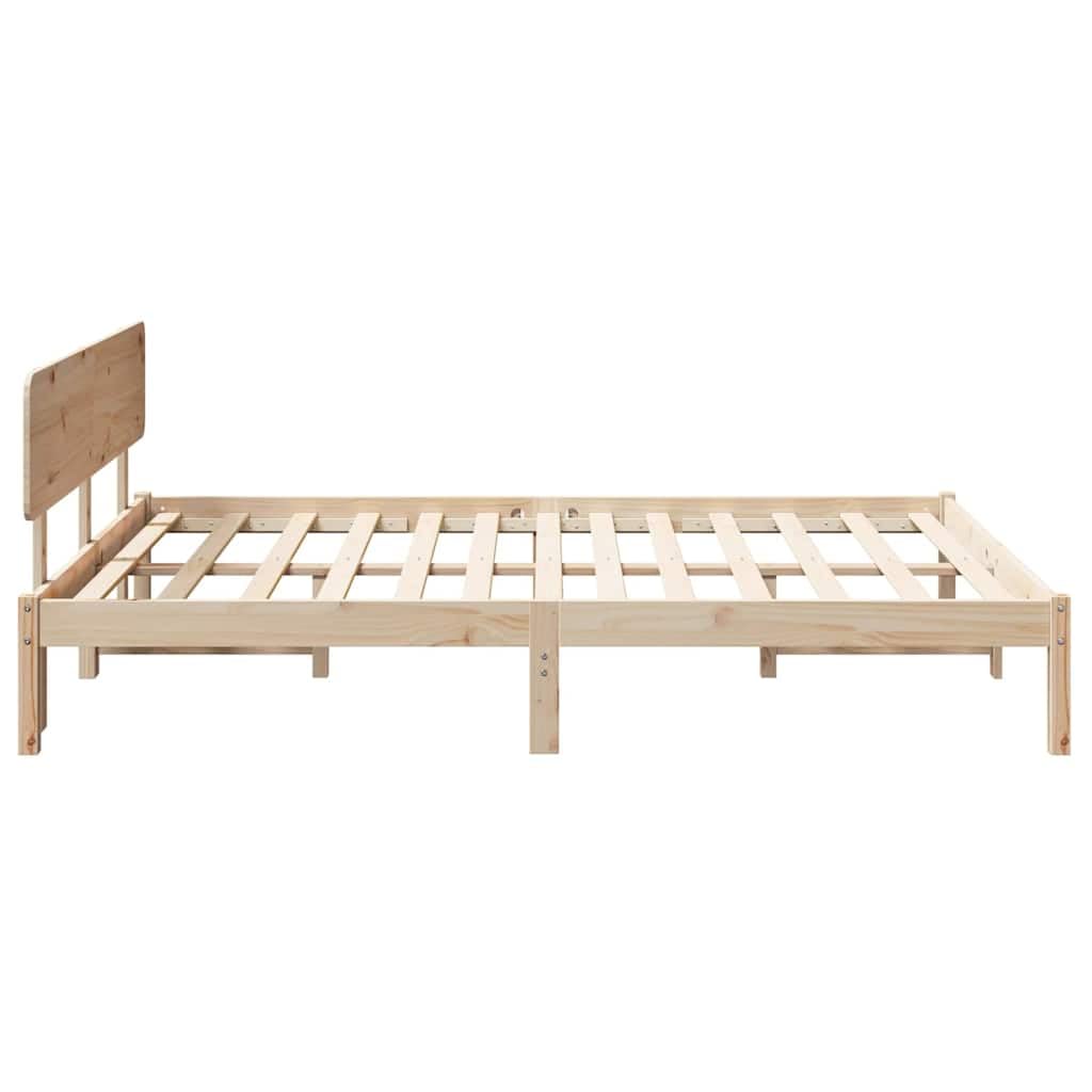 Cadre de lit avec tête de lit naturel 160 x 200 cm en pin massif, lit en bois durable avec cadre stable, sommier à lattes inclus pour un sommeil confortable