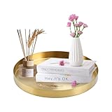 12 Inch Golden Round Platter Tray, Trays for Domestic Purposes, Stainless Steel Serving, Circle Decorative Tray, Vanity Tray for Centerpiece Home Decor