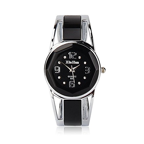 ParaCity Montre bracelet analogique à quartz en acier inoxydable pour femmes Style tendance et élégant Avec strass sur le cadran, Noir , bracelet Watch Cover