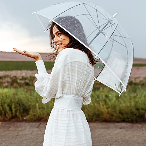 Eaone 12 Pack Clear Umbrella, Wedding Rain Large Transparent Bulk Umbrella Windproof Auto Open J Hook Handle Stick Umbrellas Sturdy Durable For Men Women Children #TOP6