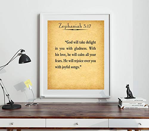 Cadeau de baptême Sophonie 3:17 Scripture Decor mural vintage 46x61
