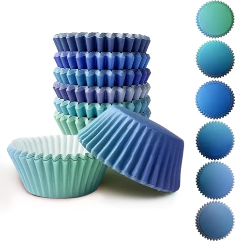 Gcardist Mini pirottini per muffin, 300 pezzi, colore blu, qualità alimentare, design gradiente, per muffin, cupcake (piccole dimensioni)