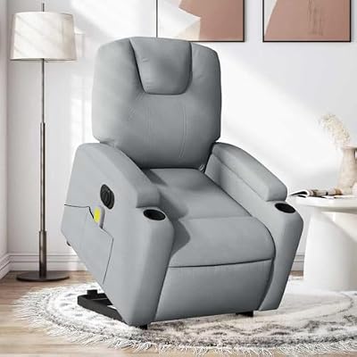 HBFDSFG Electric Stand up Massage Recliner Chair for Elderly with Power Lift, 6 Massage Points, Cup Holders, Side Pocket, Light Gray Fabric