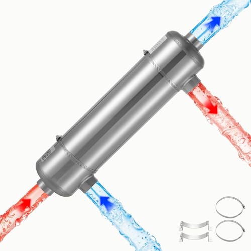 VEVOR Pool Heat Exchanger 210K BTU Swimming Pool Heater Exchanger 316L Stainless Steel Construction High Efficiency Water to Water Transfer Heating System for Spa Hot Tub Indoor/Outdoor Silver