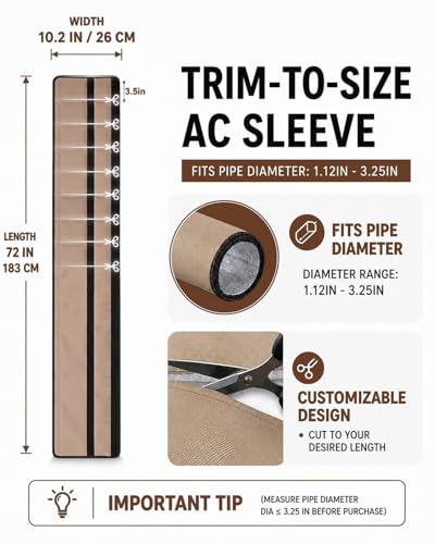 Image of 4 Layers Outdoor AC Line Insulation Pipe Cover 6ft x 10.2in, Cuttable 600D Waterproof Portable AC Hose Insulation Sleeve, Pipe Insulation Wrap for All Season, 1 Pack, Brown